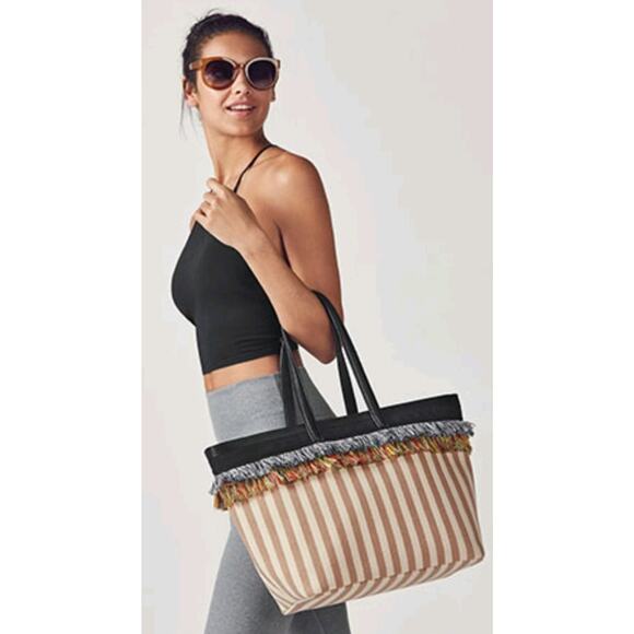 Fabletics Handbags - Fabletics The Riviera Large Woven Canvas Tote Fringe Beach Coastal Boho Everyday